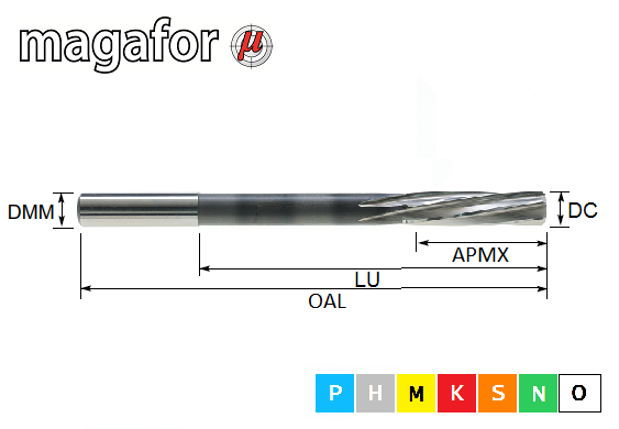 2.37mm HSS-E Spiral Flute Intermediate Reamer Straight Shank Magafor